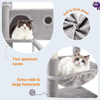 Allewie 81 Inches Tall Cat Tree/Multi-Level Large Climbing Tree House and Towers for Big Feline/Condo and Hammock/Scratching Post/Wide Base/Grey