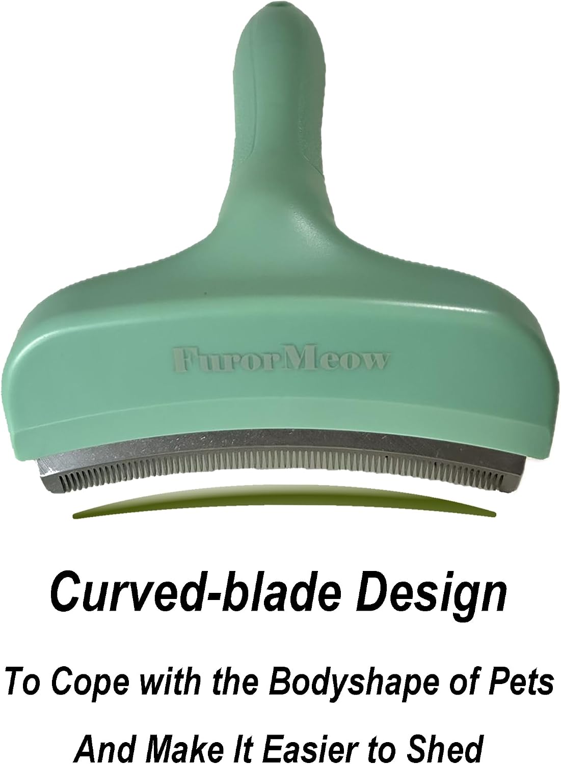 Pet Deshedding Tool with Curve Blade, Cat Grooming Brush - Large / Green - image 2
