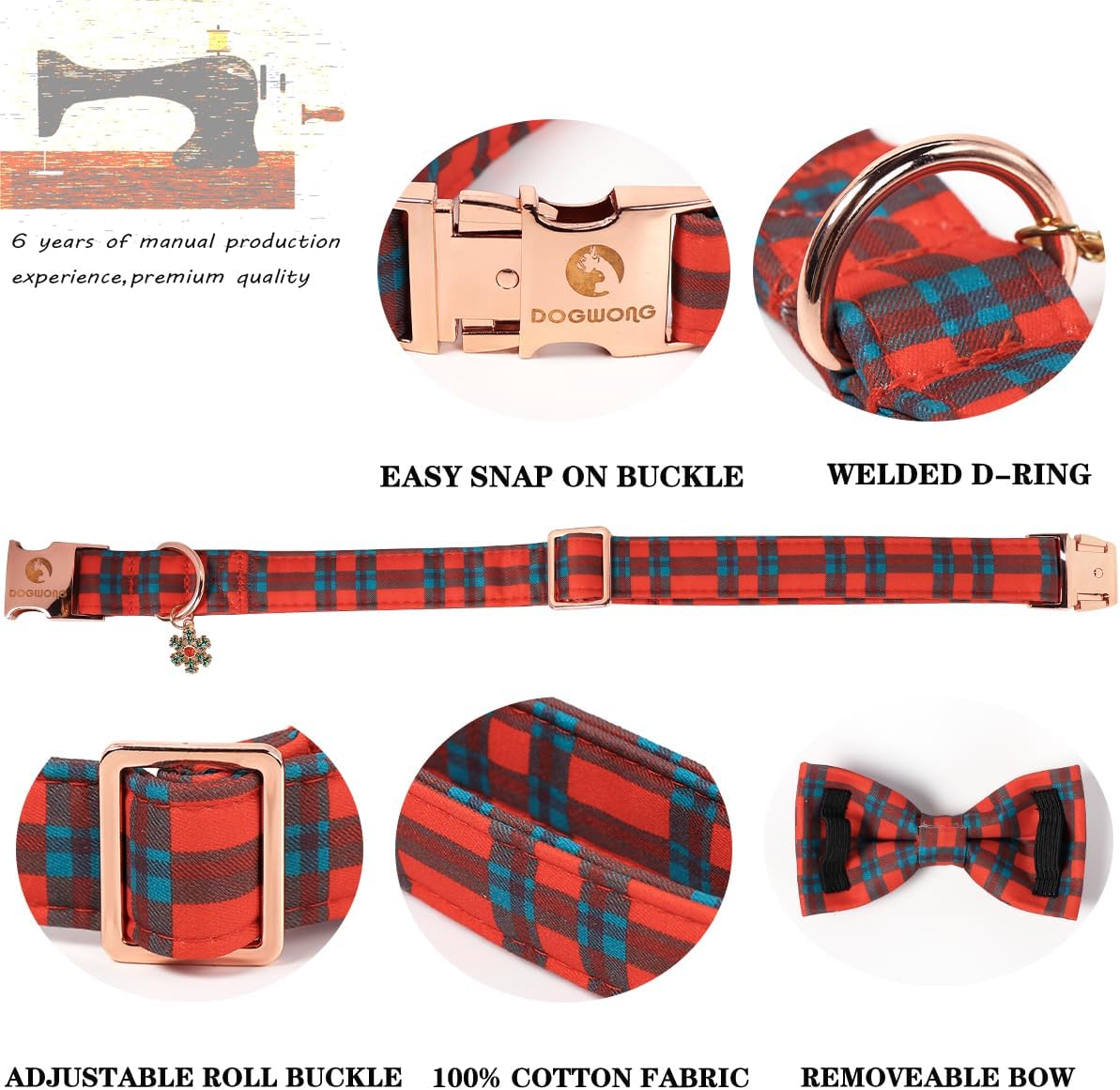DOGWONG Fall Pumpkin Orange Plaid Dog Collar - B- red plaid / S - image 3