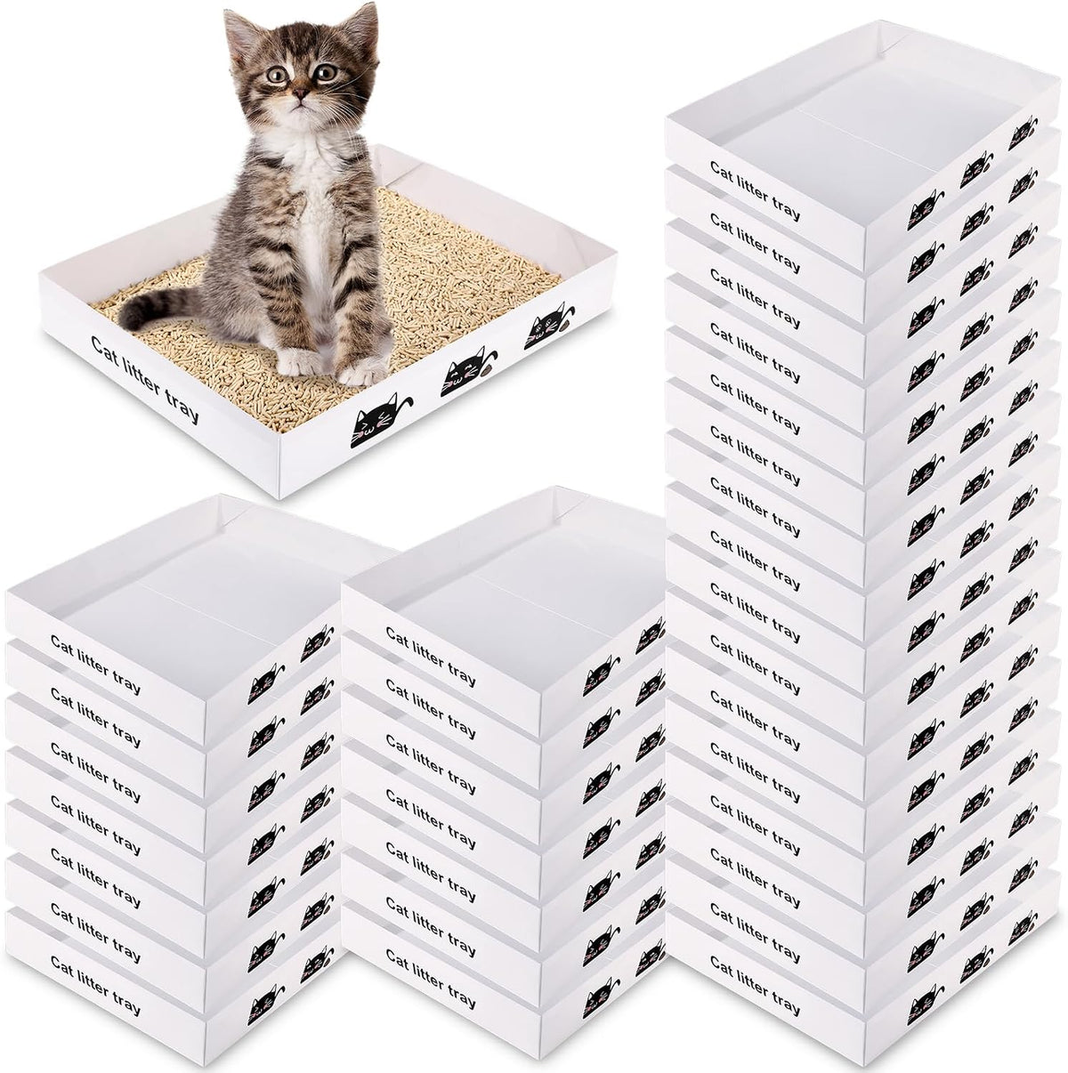 Amyhill 30 Pack Disposable Cat Litter Box Paper Pet Trays - White