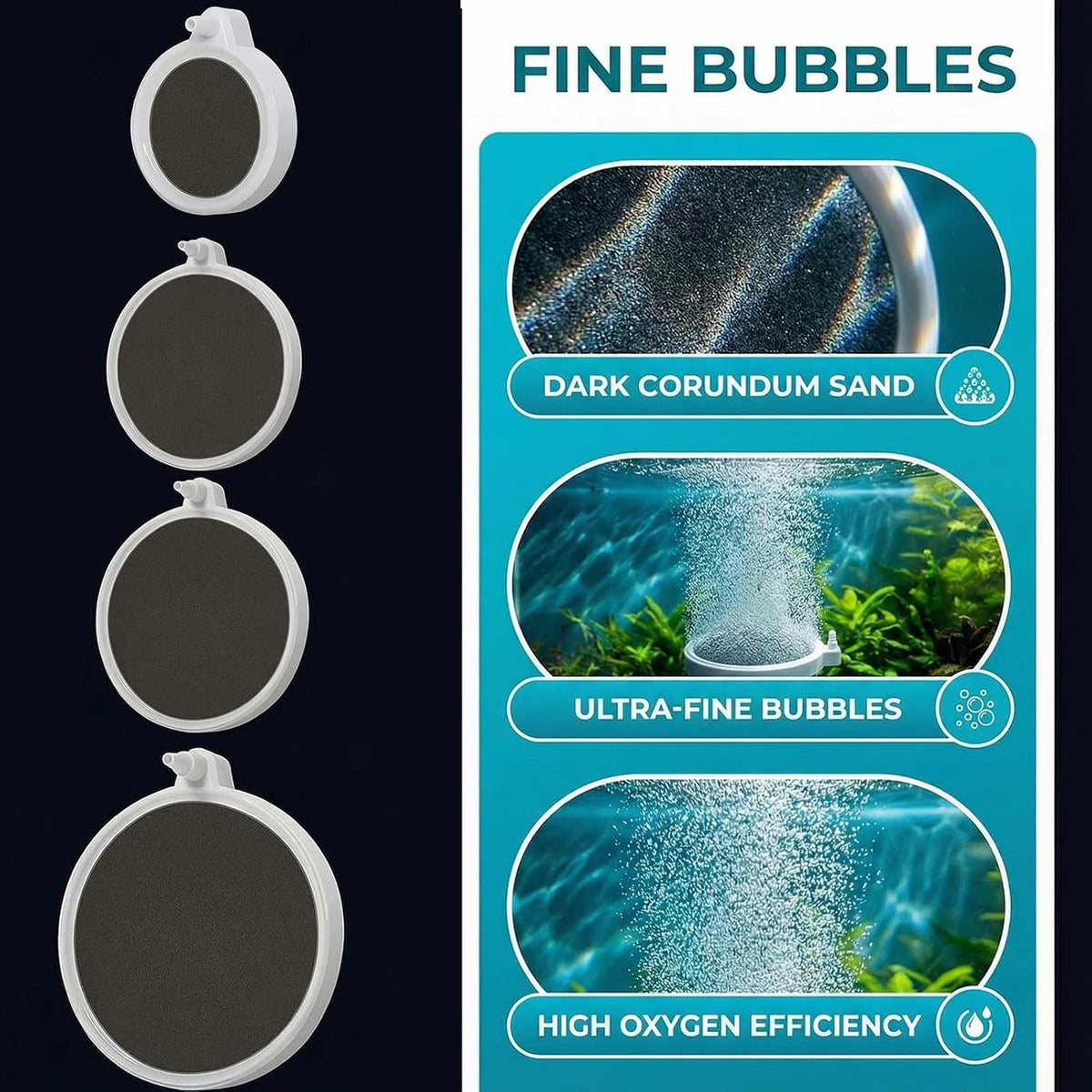 Fish Tank Bubbler, 3.2 Inch Aquarium Air Stone Kit, Nano Quiet Oxygen Diffuser for 20-70 Gallon - 10cm, for 35-100 Gal - image 2