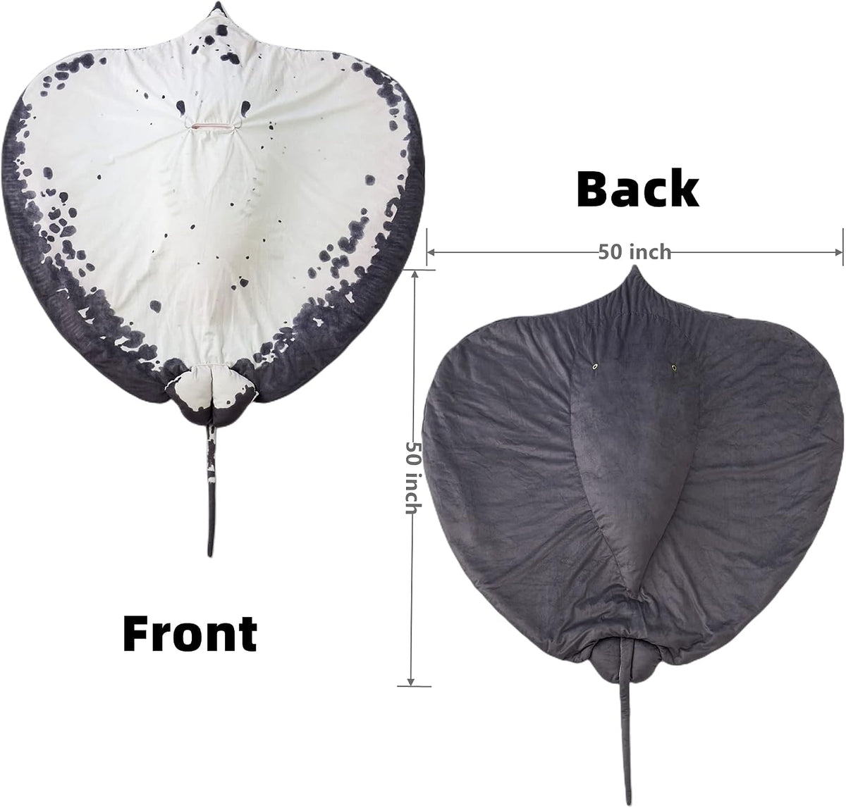 Furvana manta ray stuffed animal plush blanket with embroidered eyes and mouth pocket - view 2
