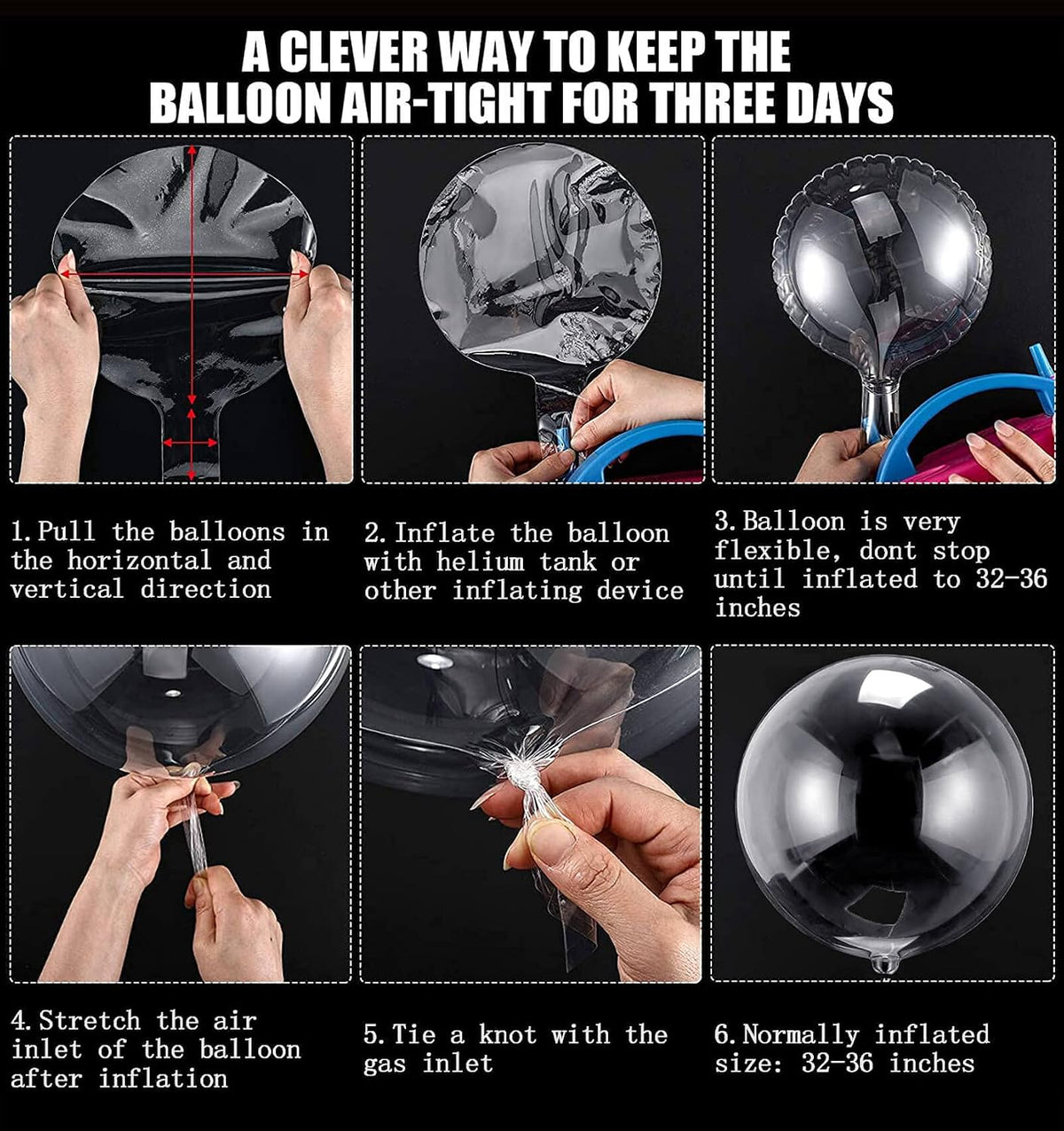 20 Inch Bobo Balloons, Large Bubble Balloons - 36 Inches/4 Pack / Transparent - image 3