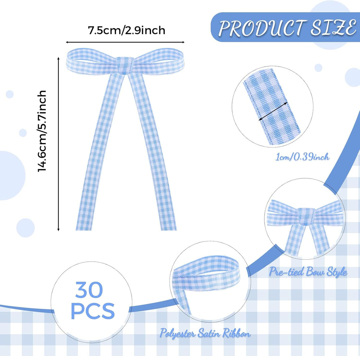 30 Pack Bow Cake Toppers Black Ribbon Bows for Cake Halloween Party - Blue Plaid - image 2