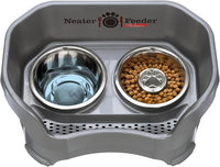 Neater Feeder Deluxe Mess Proof Dog Bowls Elevated for Medium Sized Breeds – Made in USA – No Spill Raised Slow Feeder Elevated Dog Bowl Stand, Stainless Steel Food and Water Bowl Set, Grey