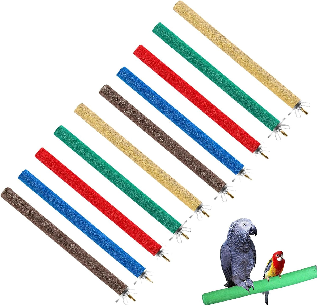 10 Pcs Parrot Perch Stand Bird Perch Stand Toy Colorful Paw Grinding - 20CM
