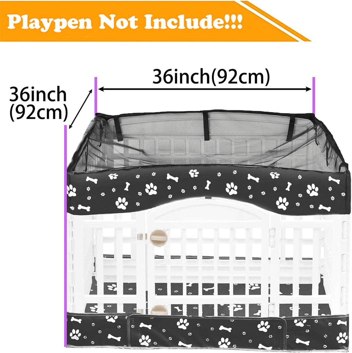 2 Pack Dog Playpen Cover and Bottom Pad Fits for 36 Inch 4 Panels Pet - Black - image 2