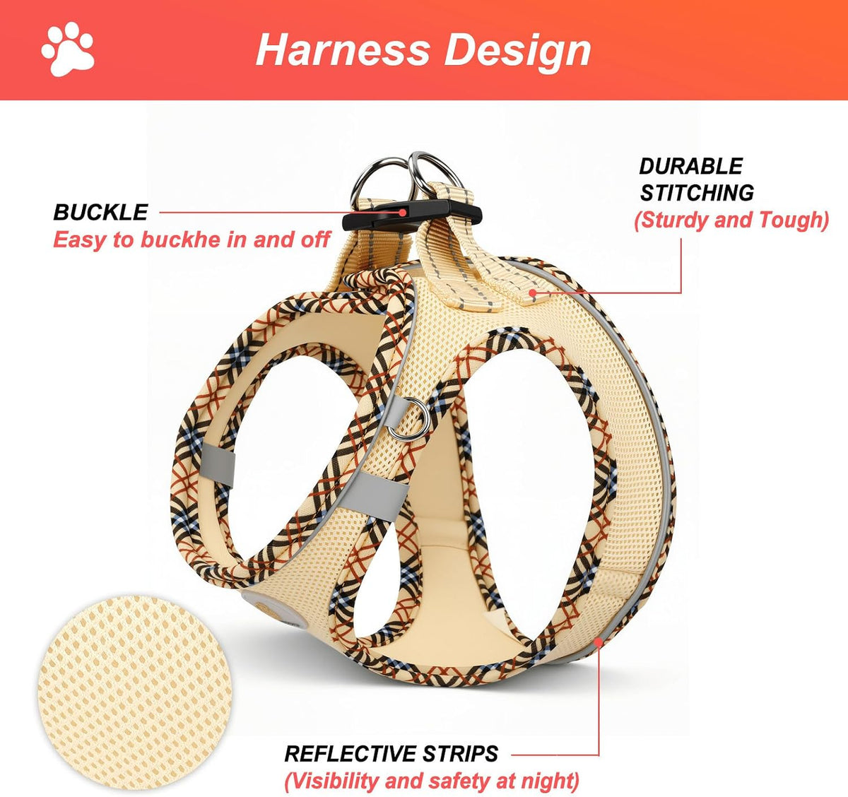 Hipubby Dog Harness Small Sized and Leash Set - Khaki/Tirm / XS (Chest: 12.5"-14") - image 4