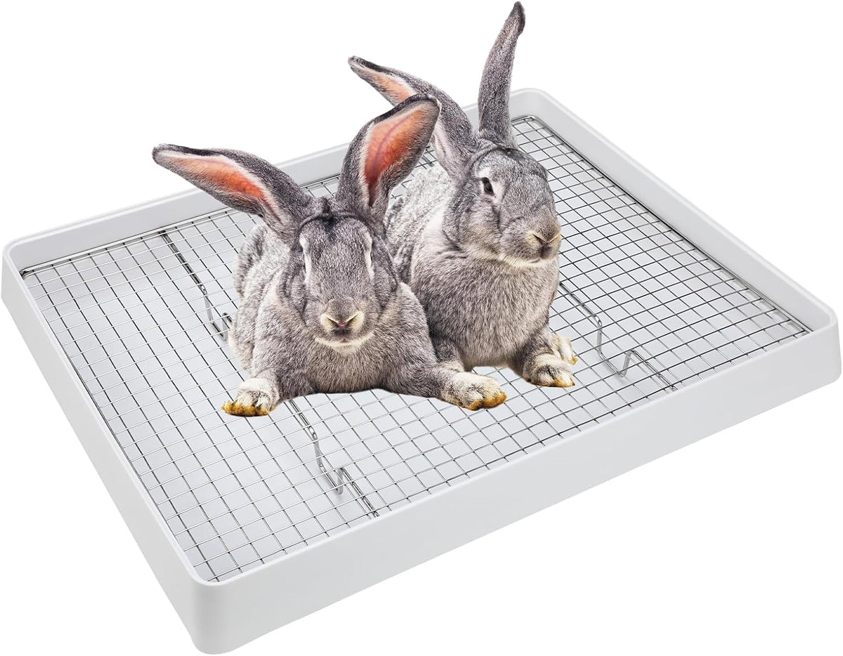 FHTONGE Extra Large Rabbit Litter Box Training Tray with Large Steel - 22x18x3"(58x46x9cm) / 0.6" Stee Grids + 0.4" PP Grids