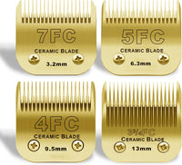 10# Grooming Ceramic Pet Clipper Blades Compatible with Andis & Oster - Gold / 4 Pack（3.2-13mm）