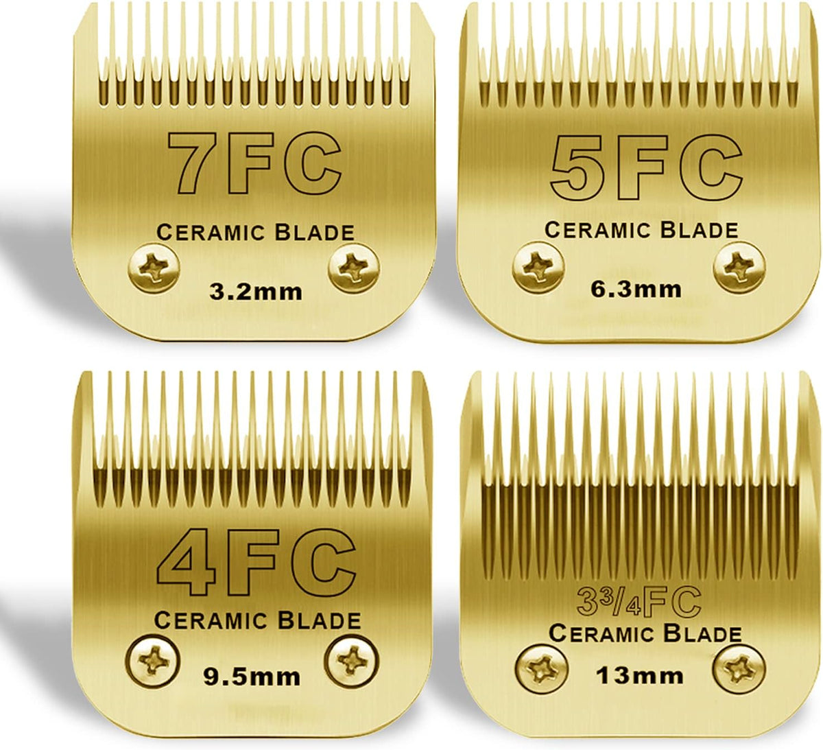 10# Grooming Ceramic Pet Clipper Blades Compatible with Andis & Oster - Gold / 4 Pack（3.2-13mm）