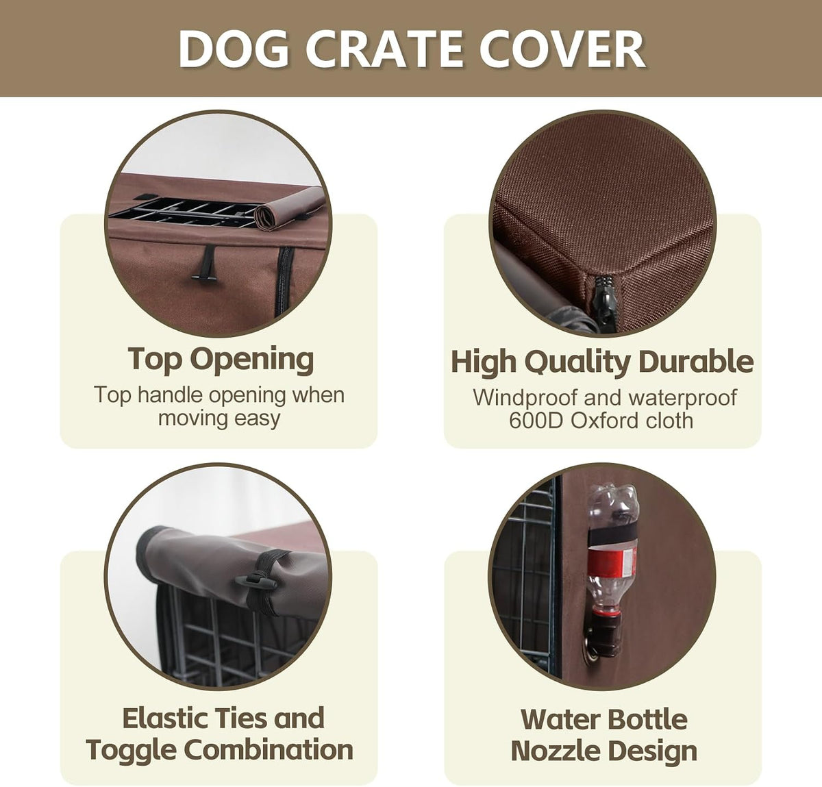 Dog Crate Cover Heavy Duty Oxford Fabric for 36-Inch Wire Crates – Essentials for Dogs - Brown / 42.0"L x 28.0"W x 30.0"H - image 3