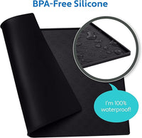 MIGHTY MONKEY 100% Waterproof Dog Food Mat, Raised Edges Silicone Pet Feeding Placemat for Cat, Dogs, Pet Bowls, High Lipped Tray Prevents Water Spills, Food on Floor, Dishwasher Safe, 22x14, Black