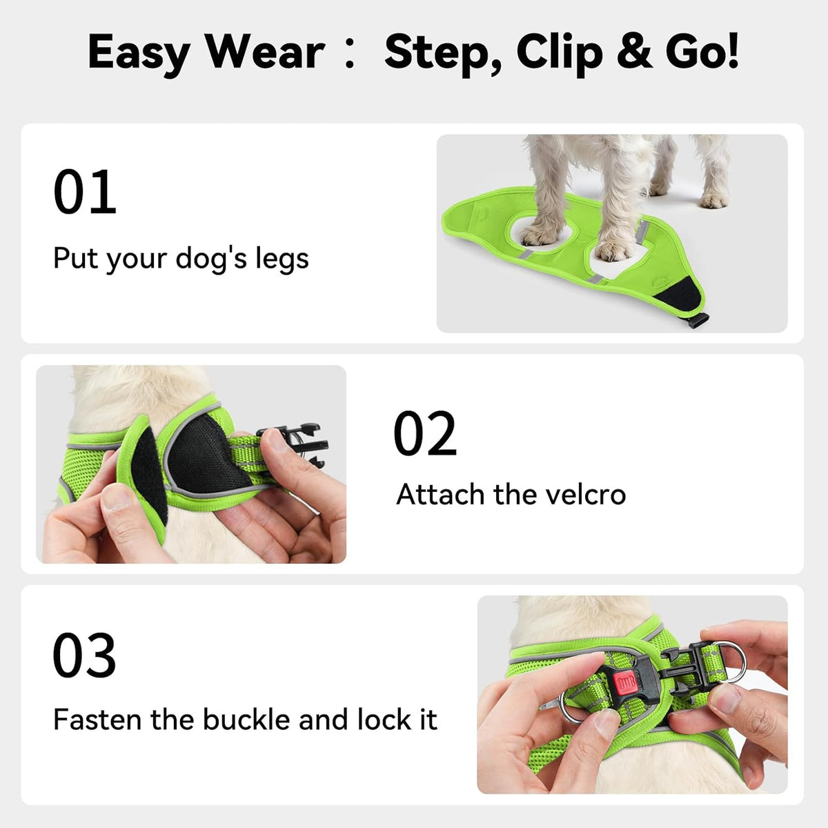 Joytale Step-in Dog Harness, Soft Breathable Mesh, Black S – Essentials for Dogs - S--Chest: 15-16.5'' / Green - image 3