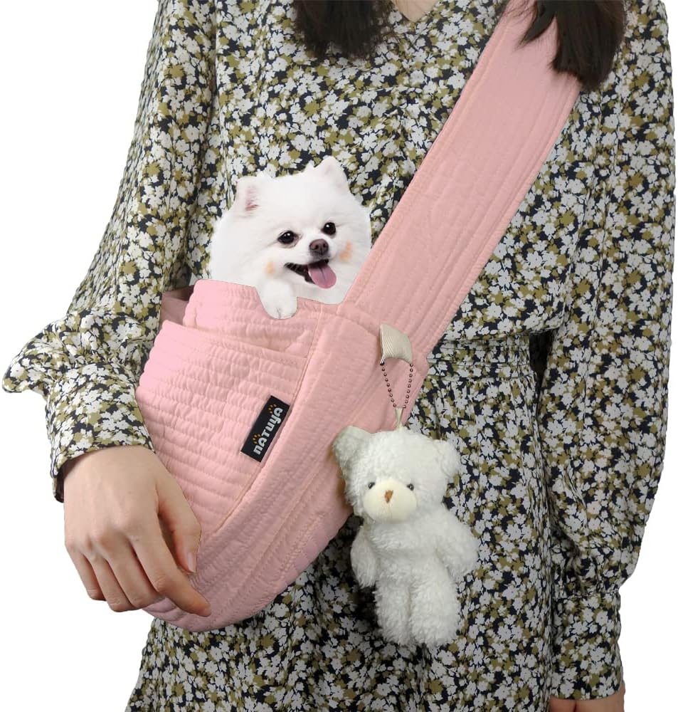 NATUYA Small Dog Cat Carrier Sling - Pink / Canvas-Adjustable Strap