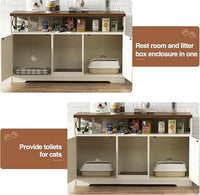 Cat Litter Box Enclosure for 2 Cats, 47" Double Hidden Litter Box Furniture with Scratch Pad, Farmhouse Indoor Litter Box Cabinet Cat Washroom, White