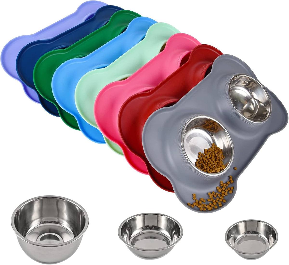 Dog Bowls 2 Stainless Steel Bowl for Pet Water and Food Feeder - 6½ oz ea / Gray