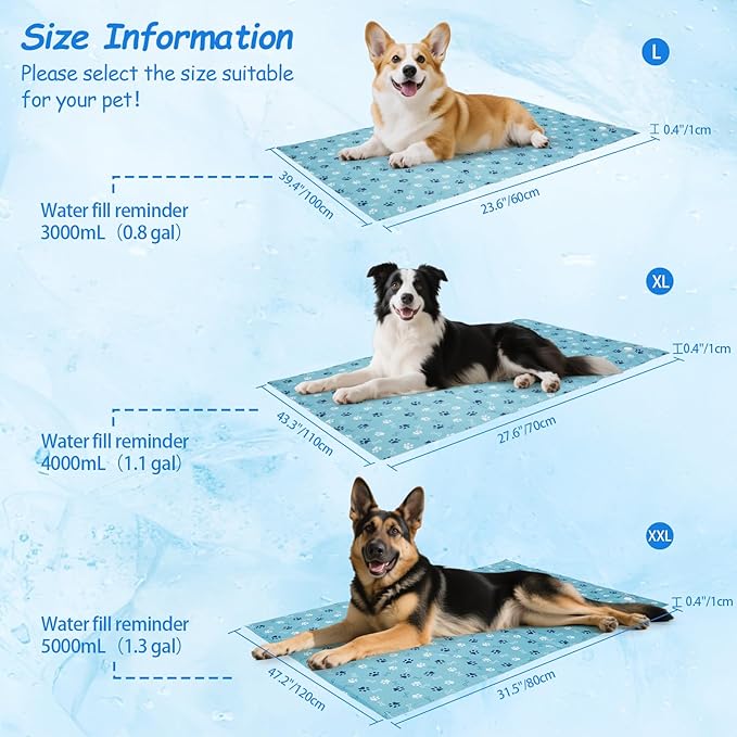Ownpets Dog Cooling Mat, XX-Large 47 x 31 Inch Thick and Waterproof Cooling Pad for Summer, Water-Filled Pet Mat for Large Dogs, Leakproof Design for Crate, Bed, Sofa, Floor and Car Seat