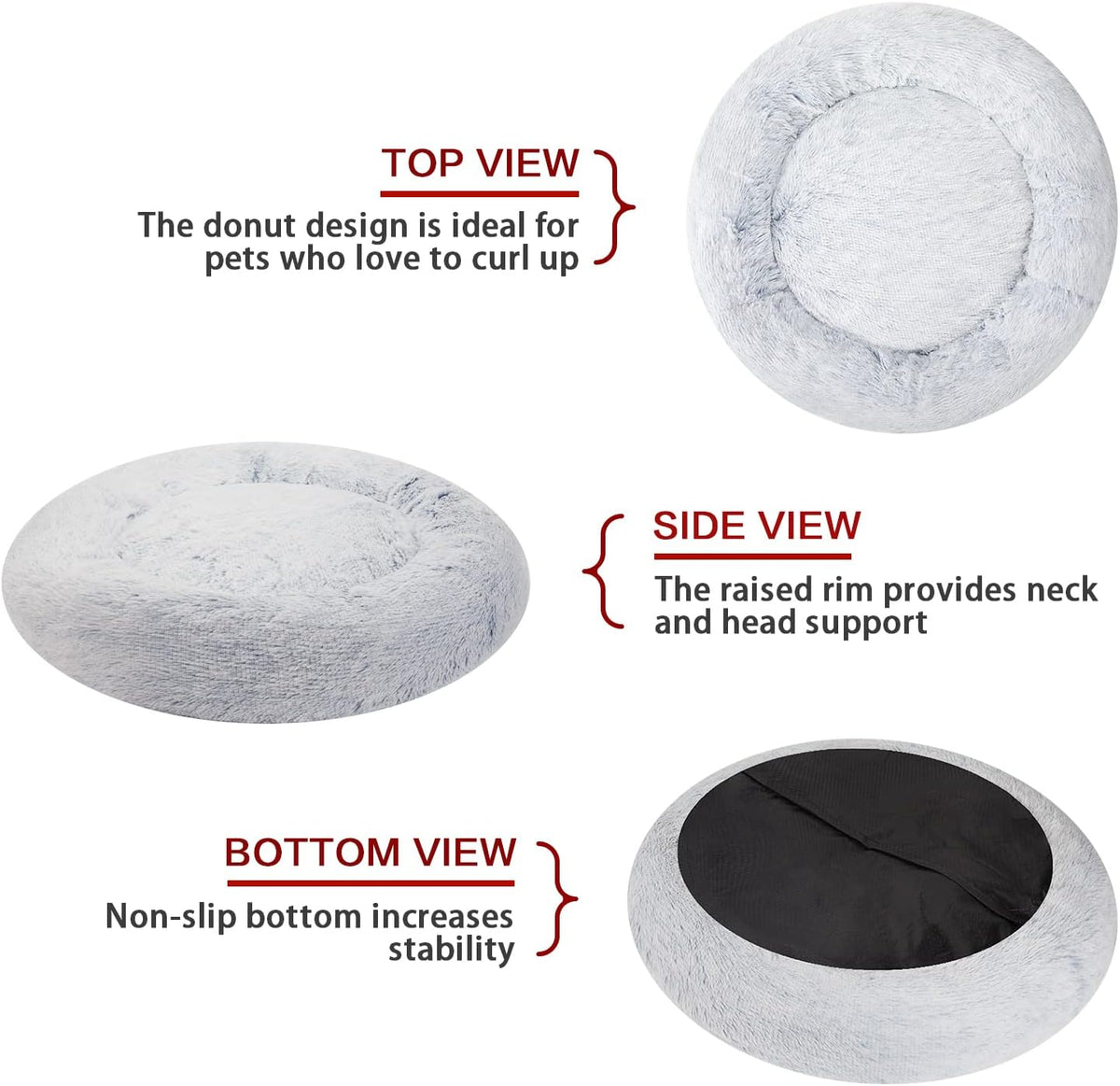 Calming Fluffy Donut Dog Bed for Large Dogs, 36" Round - 23.0"L x 23.0"W x 7.0"Th / Light Blue - image 4