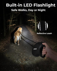 Retractable Dog Leash with Light, 360° Tangle-Free - Black with LED light / Large-26ft - image 2