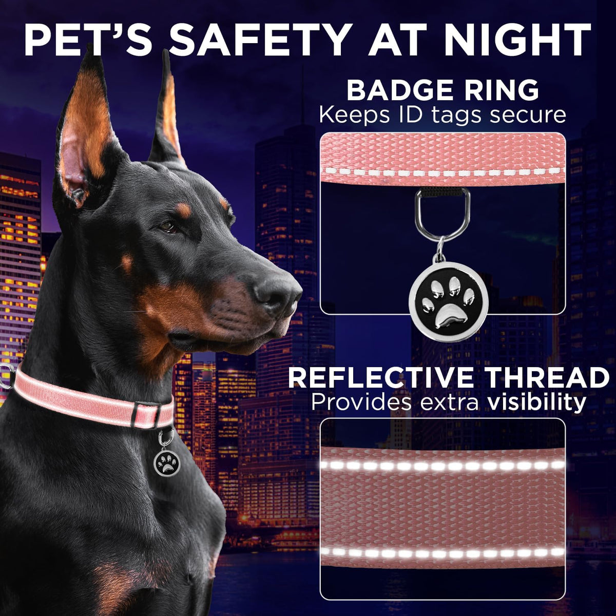 Reflective Neoprene Padded Dog Collar with Quick Release Buckle – Essentials for Dogs - Pink / X-Large - image 4