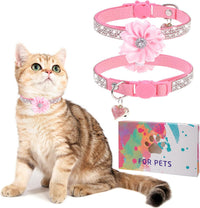 Rhinestone Cat Collar Breakaway, Bling Sparkly Diamond - Flower Pink / 8"-12" Cats / Mini Dogs