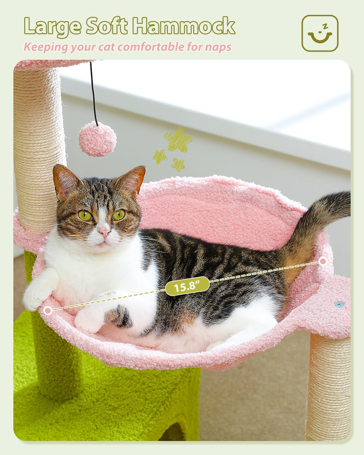 Flower Cat Tree with Large Metal Frame Hammock - 35" Upgraded Flower Cat Tree / Pink - image 4