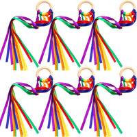 Sumind 6 pack of ribbon dance wands for kids with smooth hardwood rings and bright ribbons - view 4