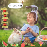 31 Pcs Small Pet Chew Toys for Dental Health - Natural Apple Wood, Timothy Grass Sticks & Sweet Bamboo, Teeth Grinding Toys for Rabbits, Guinea Pigs, Hamsters, Chinchillas Cage Accessories