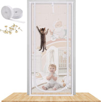 Reinforced Thickened Cat Screen Door - White / Up-u Shape, Fits Door Sizeup to 30"x 80"