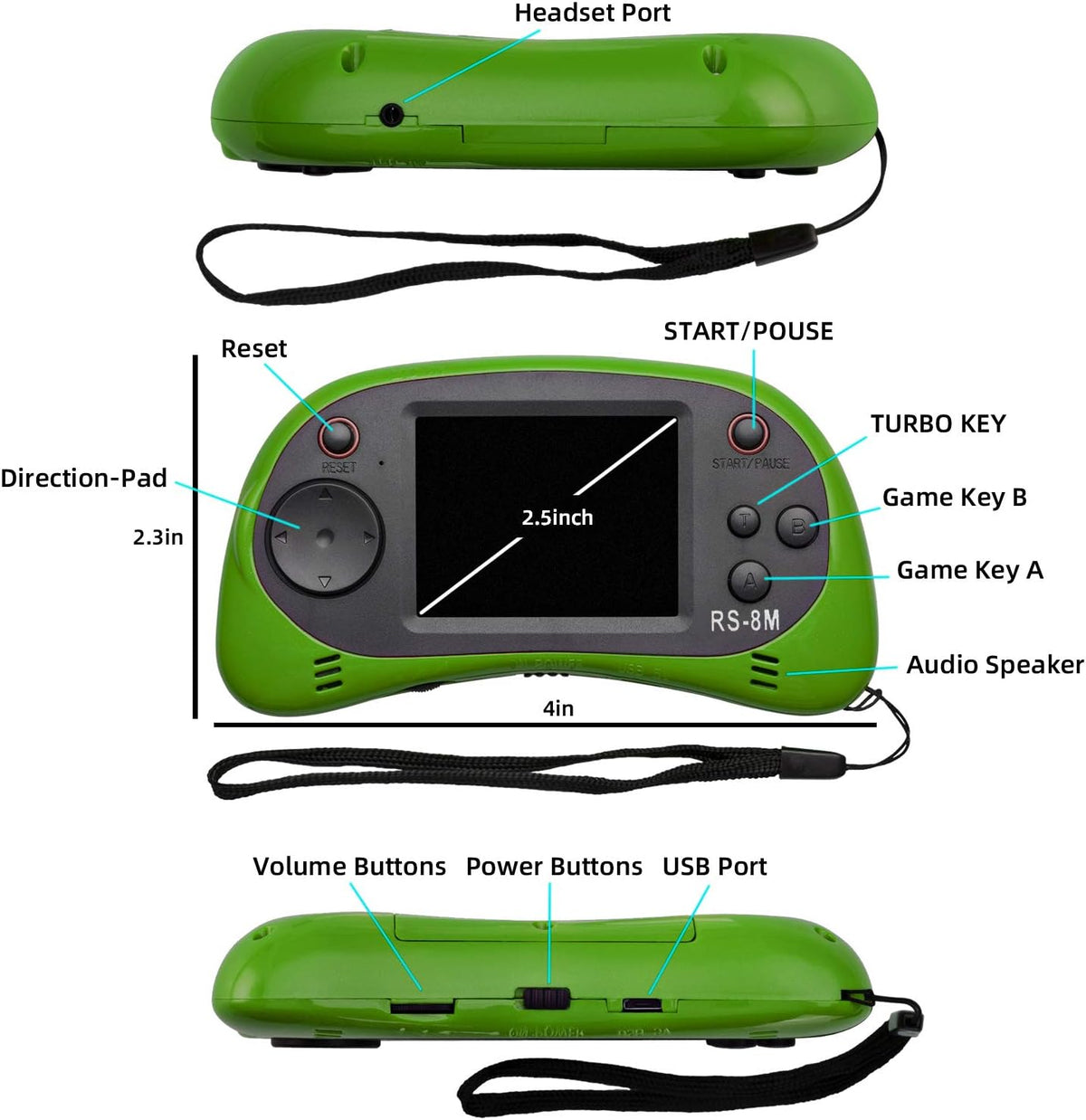 EASEGMER kids handheld game console RS-8M with 2.5 inch screen in blue - view 12