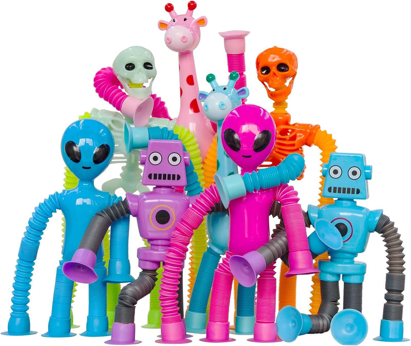 Halloween Pop Tubes Skeleton Fidget Toys for Kid 4Pack Skull Fidget - 8 Pack Multi-Items