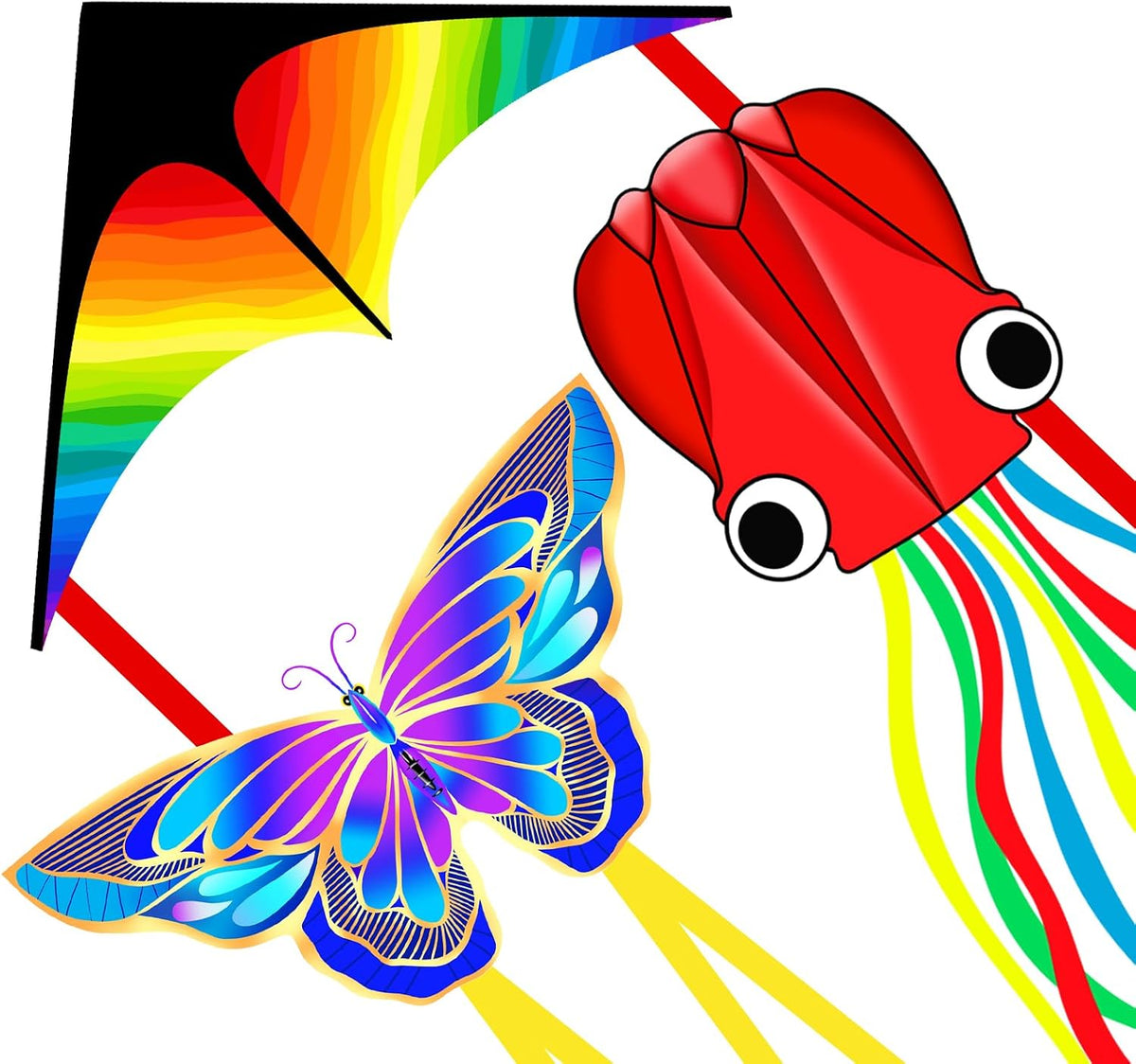 Xida rainbow octopus kite, a frameless ripstop polyester kite with flying line and handle