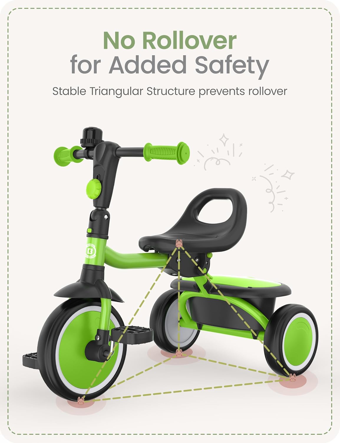 besrey Toddler Tricycle with Bell - Grass Green - image 3
