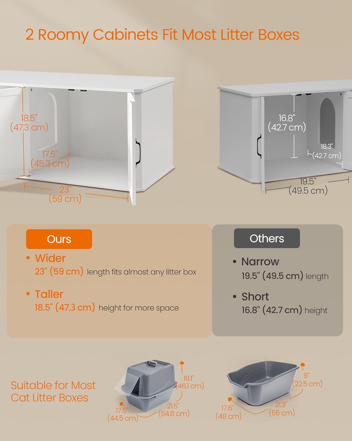Feandrea Double Cat Litter Box Enclosure for 2 Cats, Front Entry – Essentials for Cats - Cloud White / XXL (59"L x 19"W x 19.5"H) - image 4