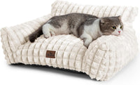 Cat Couch Bed with Fluffy Faux Rabbit Fur for Indoor Cats - Off White / Small: 24"L x 18"W x 10"Th