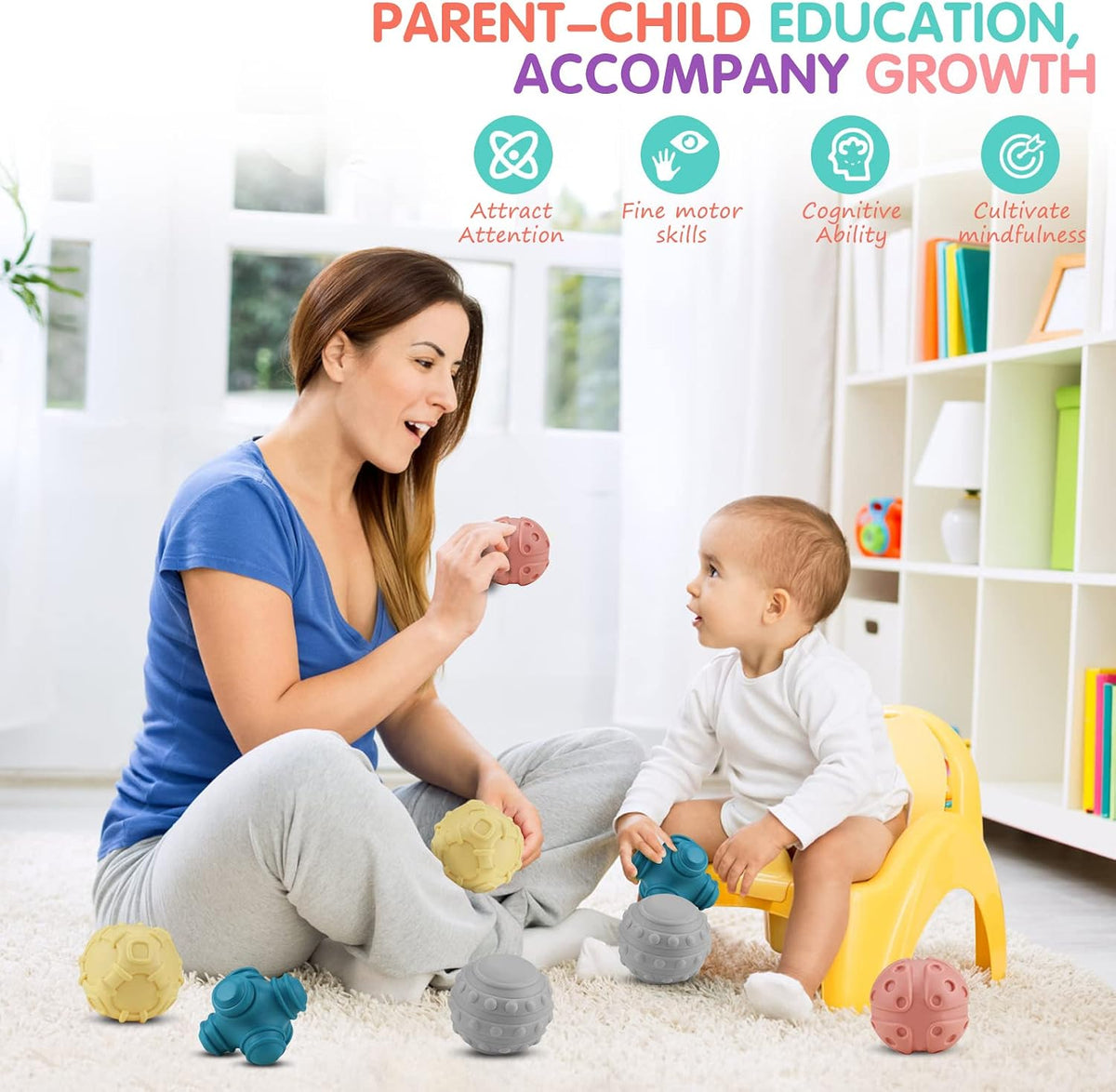 ATKSUNIEE 4 pack of textured soft baby sensory balls in natural colors - view 2