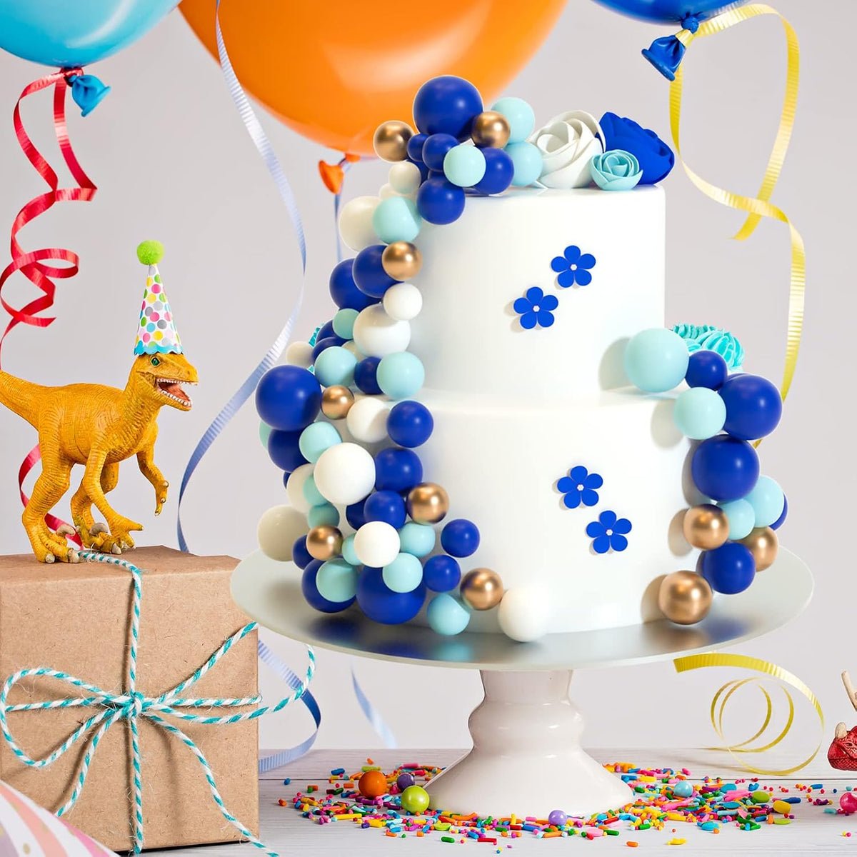 ASTARON 32 Pcs Foam Balls Cake Topper Decorations for Party Cake - Blue，gold - image 4