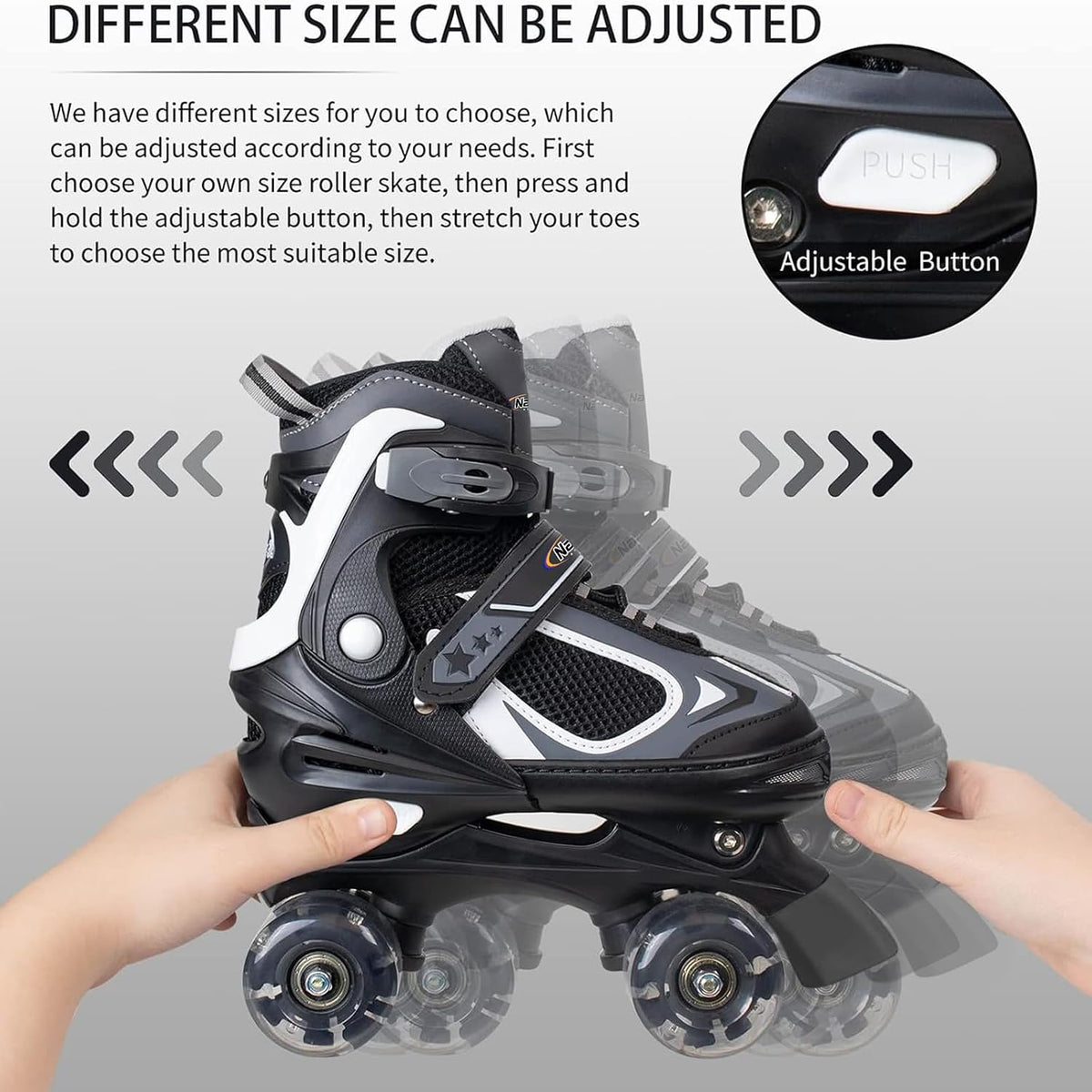 Kids Roller Skates for Boys - Black / Large(5-8) - image 4