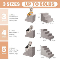 MEWANG Dog Stairs for Small & Medium Dogs and Old Cats –3/4/ 5 Steps High-Density Foam Pet Ramp for Bed & Couch, Non-Slip, Washable Cover, Grey (Square Corner, 3 Steps: 17.95''×14.96''×13.70'', 2)