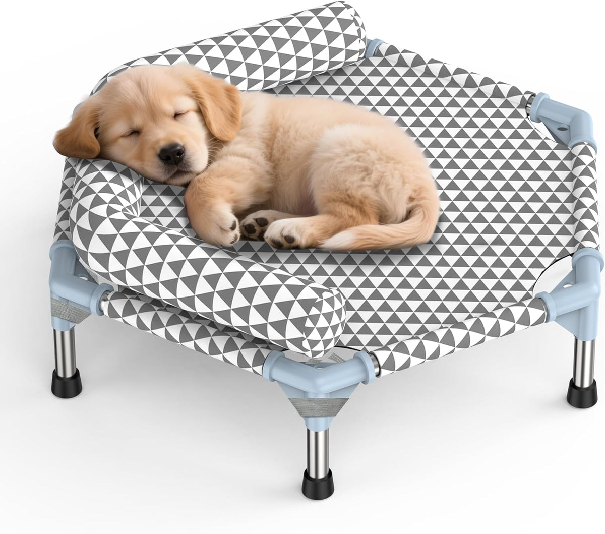 Kuntrust Elevated Outdoor Dog Bed, Medium Size, Cotton Material - Triangle / 6 sided Bolster Small
