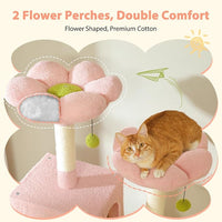 PAWZ Road Flower Cat Tree, 72 Inches Large Cat Tower with Steel Frame Hammock and 7 Scratching Posts, Tall Cat Tree with 2 Condos and Perches for Large Indoor Cats - Pink