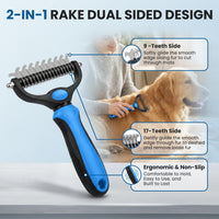 Dog Grooming Rake 4-in-1 Kit, Deshedding Undercoat Rake - Blue - image 2