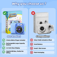 Kids Instant Print Camera with 5 Rolls Print Paper - Blue - image 2