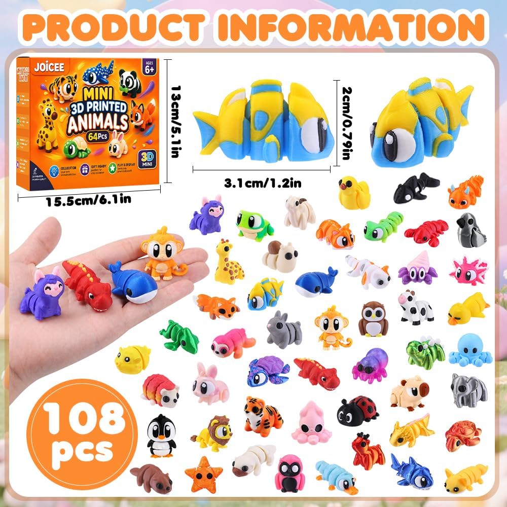 JOICEE 24Pcs 3D Printed Dinosaur Animals Mini Dinosaur Toys – Fun for Kids & Family - Deep Orange - image 2