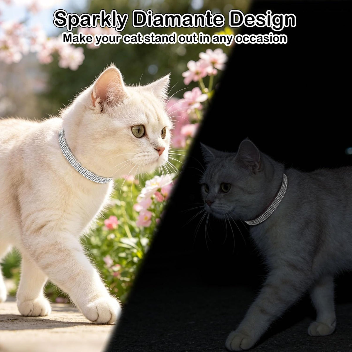 Rhinestone Cat Collar Breakaway, Bling Sparkly Diamond - Black / 8"-12" Cats / Mini Dogs - image 4