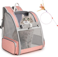 Cat Backpack Carrier, Small Dog Carrier Backpack with Fully Ventilated Mesh, Kitten Wand Feather - Pink