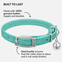 Soft Leather Cat Collar with Safety Elastic Strap - 8-11 Inch / Mint Green - image 2