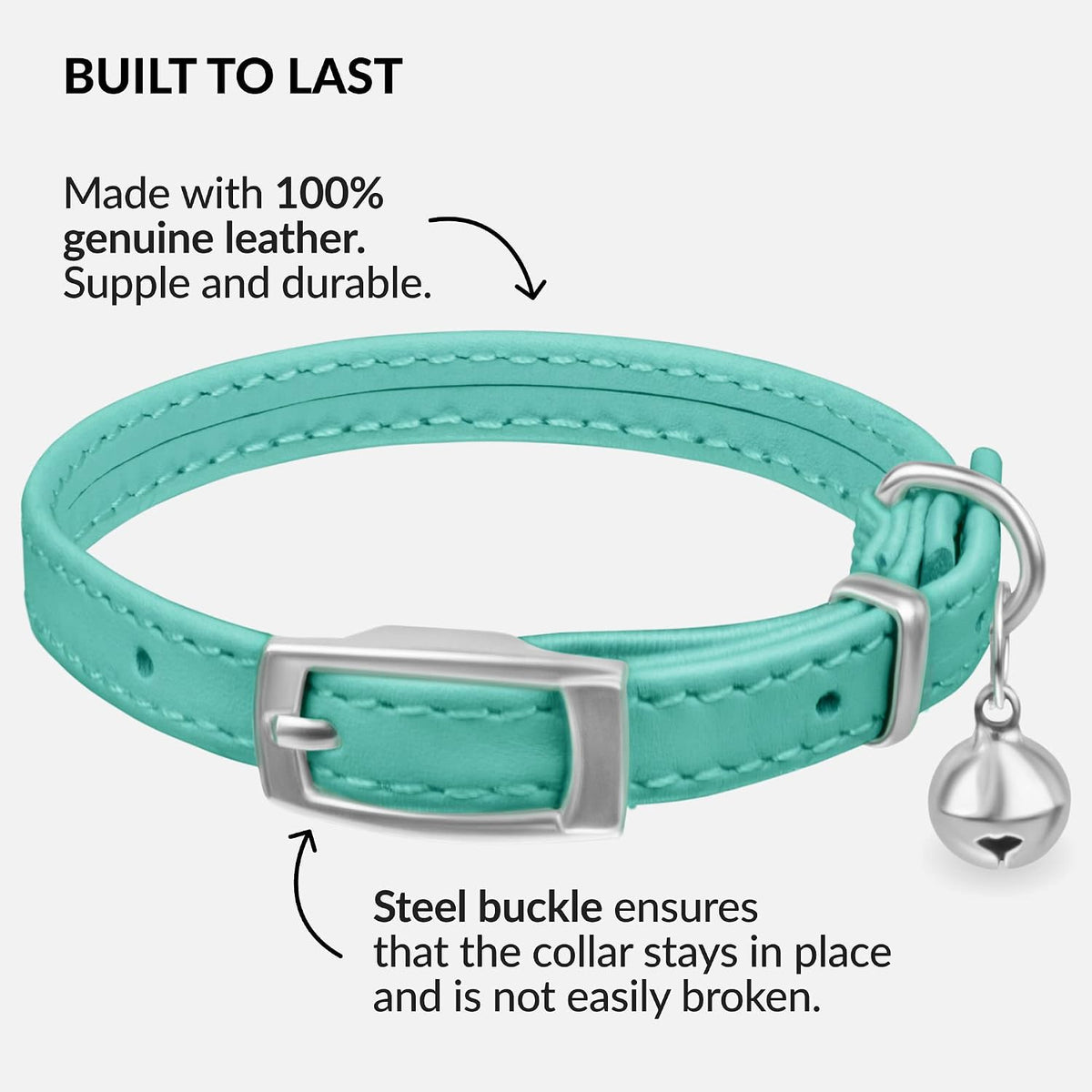 Soft Leather Cat Collar with Safety Elastic Strap - 8-11 Inch / Mint Green - image 2