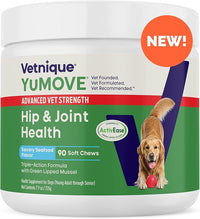 YuMOVE Hip & Joint Supplement for Dogs with Glucosamine, Hyaluronic Acid, Green Lipped Mussel & Omega 3 Joint Supplement - Regular or Advanced Strength (90ct, Advanced Vet Strength Soft Chews)